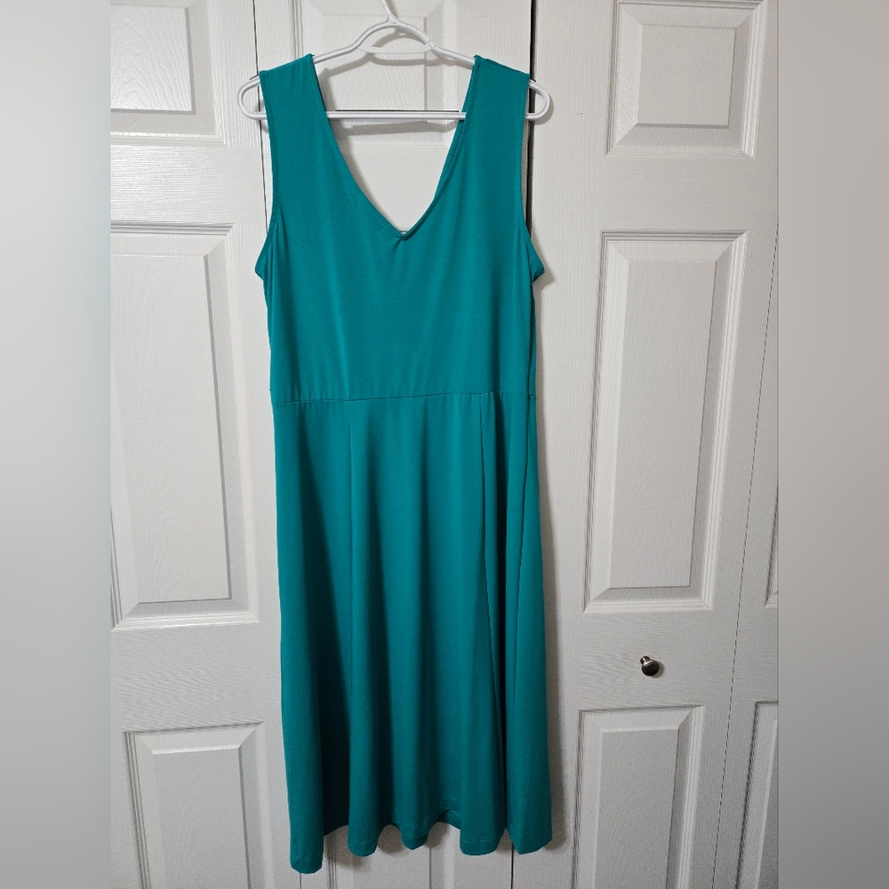 Roaman's Teal/Green Tank Dress, Size 18W, V Neck Summer Dress, EUC - Picture 2 of 6